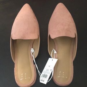 Blush pink suede loafers